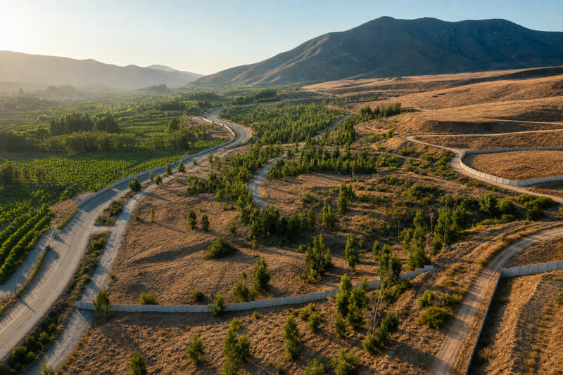 Vista aérea del proyecto sobre el Valle del Elqui